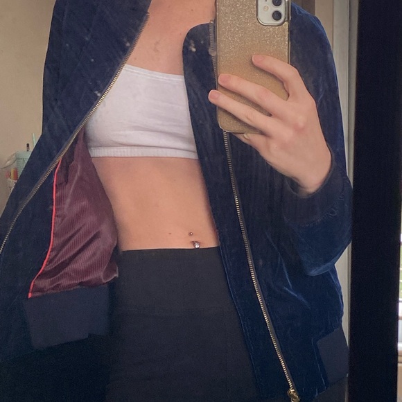 Tommy Hilfiger Blue Crushed Velvet Bomber Jacket - Picture 1 of 2